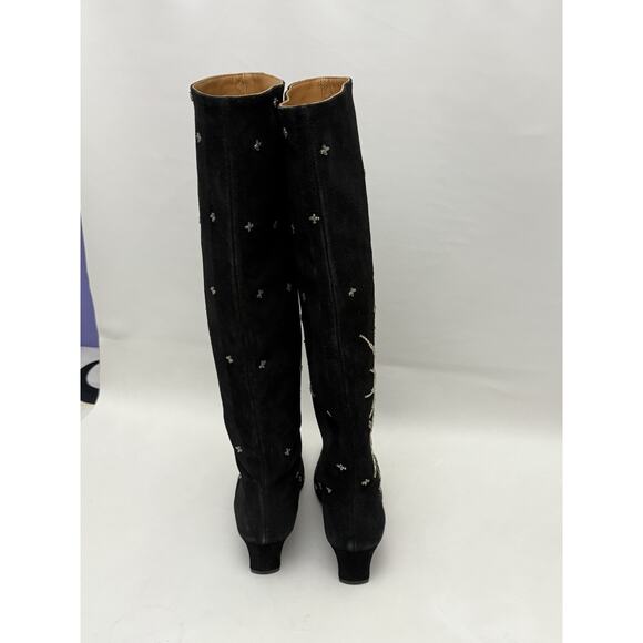 STAUD Wally Black Suede Tall Boots Celestial Crystal Embellished 37.5 / 7.5 $995 - Picture 9 of 11
